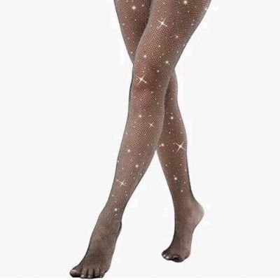 (50) VEBZIN  Sparkly Fishnets Stockings Jeweled High Waist Fishnet Tights for...